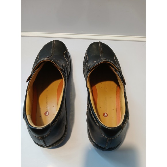 Clarks Unstructured Black Leather Slip On Mules Clogs Button size 9 - Picture 3 of 6